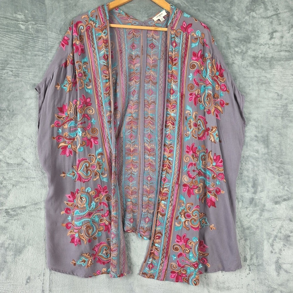 Umgee Top S/M Kimono Artsy Open Front Embroidered Floral Boho Festival Indie